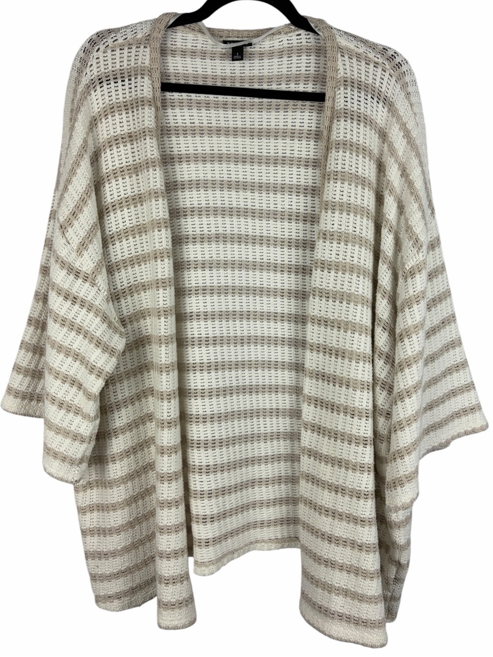 Torrid Size 1X Cream Taupe Striped Open Knit Oversized Kimono Cardigan